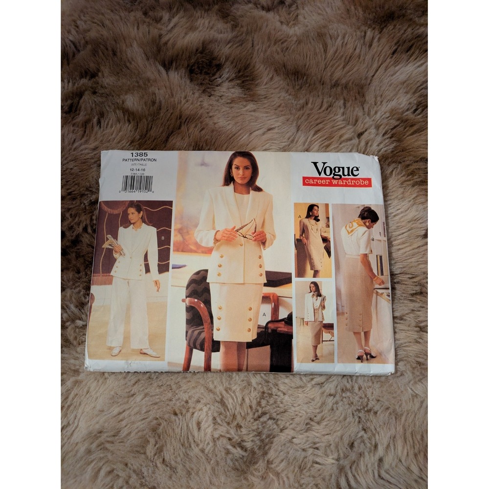 Vogue Career Sewing Pattern 1385 Size 12-14-16 Classic 90's Workwear Style
